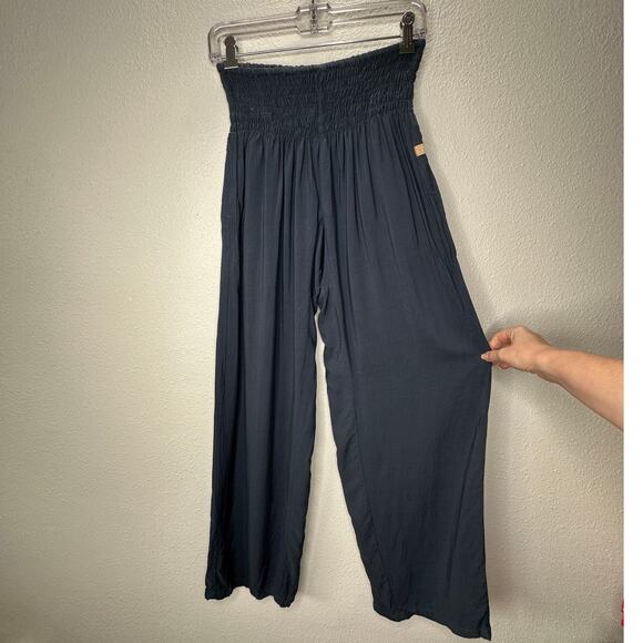 NWT Paradise Island Navy Blue Ruched Drawstring Wide Leg Casual Pants OS - Picture 6 of 16